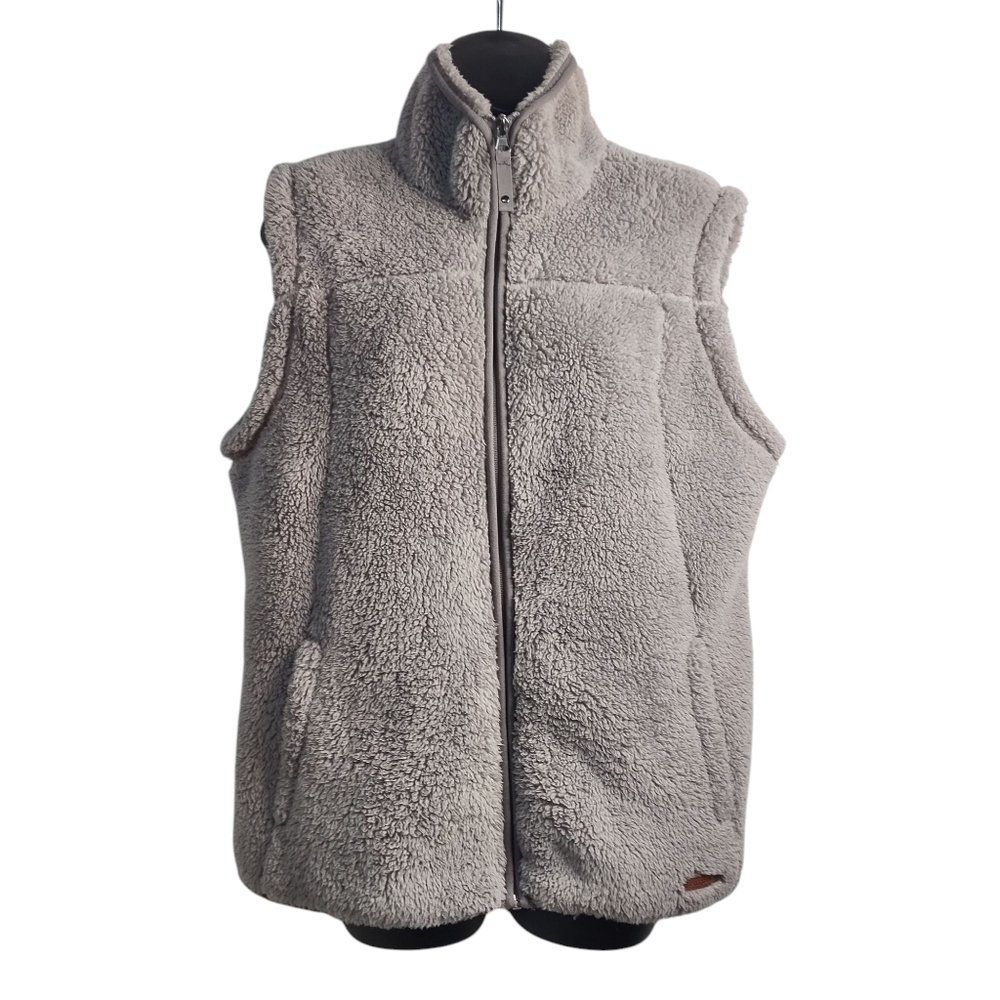 Free Country Women's Light Gray Cozy Plush Faux Fur Zip Up Vest Size M